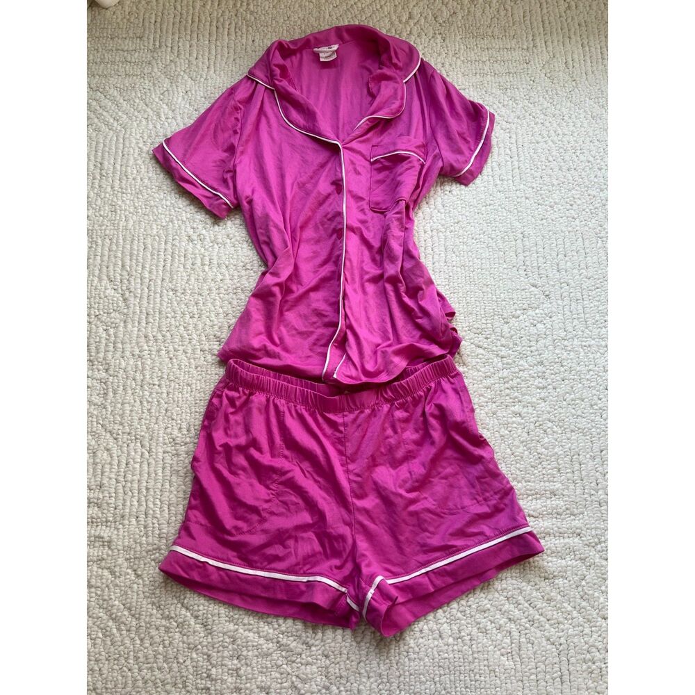 pink and white collared pajama set size small